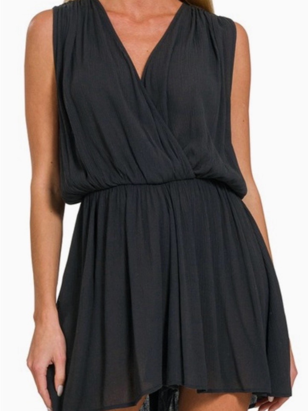 Zenana Outfitters Black Sleeveless Surplice Romper